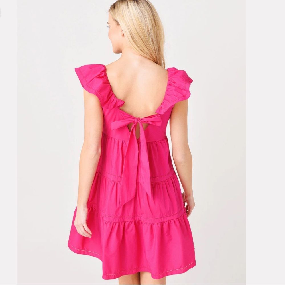 Saylor NYC Karalyn‎ Pink Mini Dress Ruffle Bow Back Size Large - Picture 3 of 12
